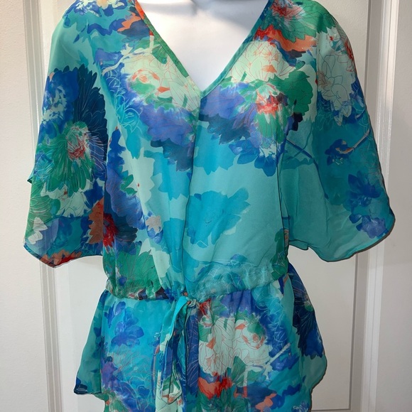 a.n.a a new approach Vibrant Floral Blouse - Teal and Orange - Picture 1 of 6